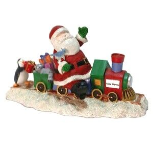 Russ Berrie "Santa Express" Figurine 1990's 9" Painted Resin w/ Fine Glitter EUC